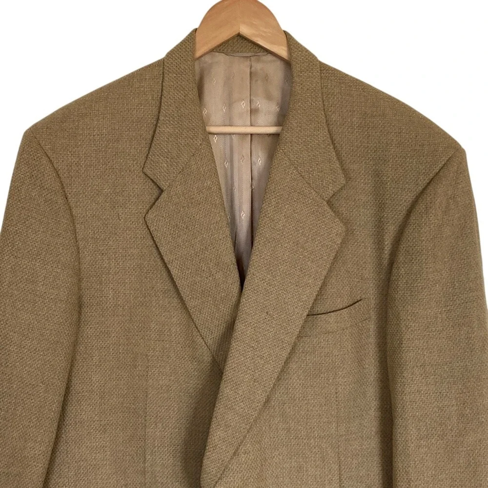 Tom James Bespoke Mens Filo A Mano 2 Button Blazer Size 50R Tan Grey Bronze